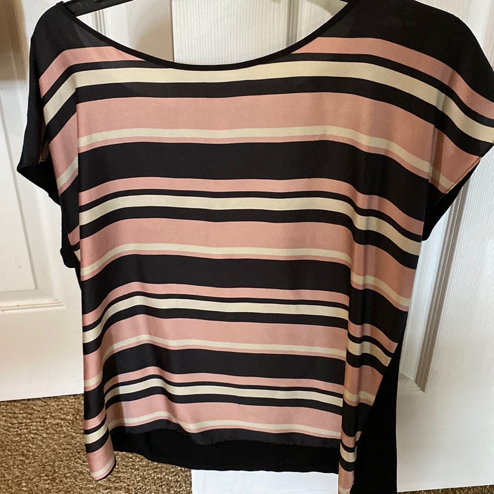 Vince Camuto blouse, striped- blk/pink/cream